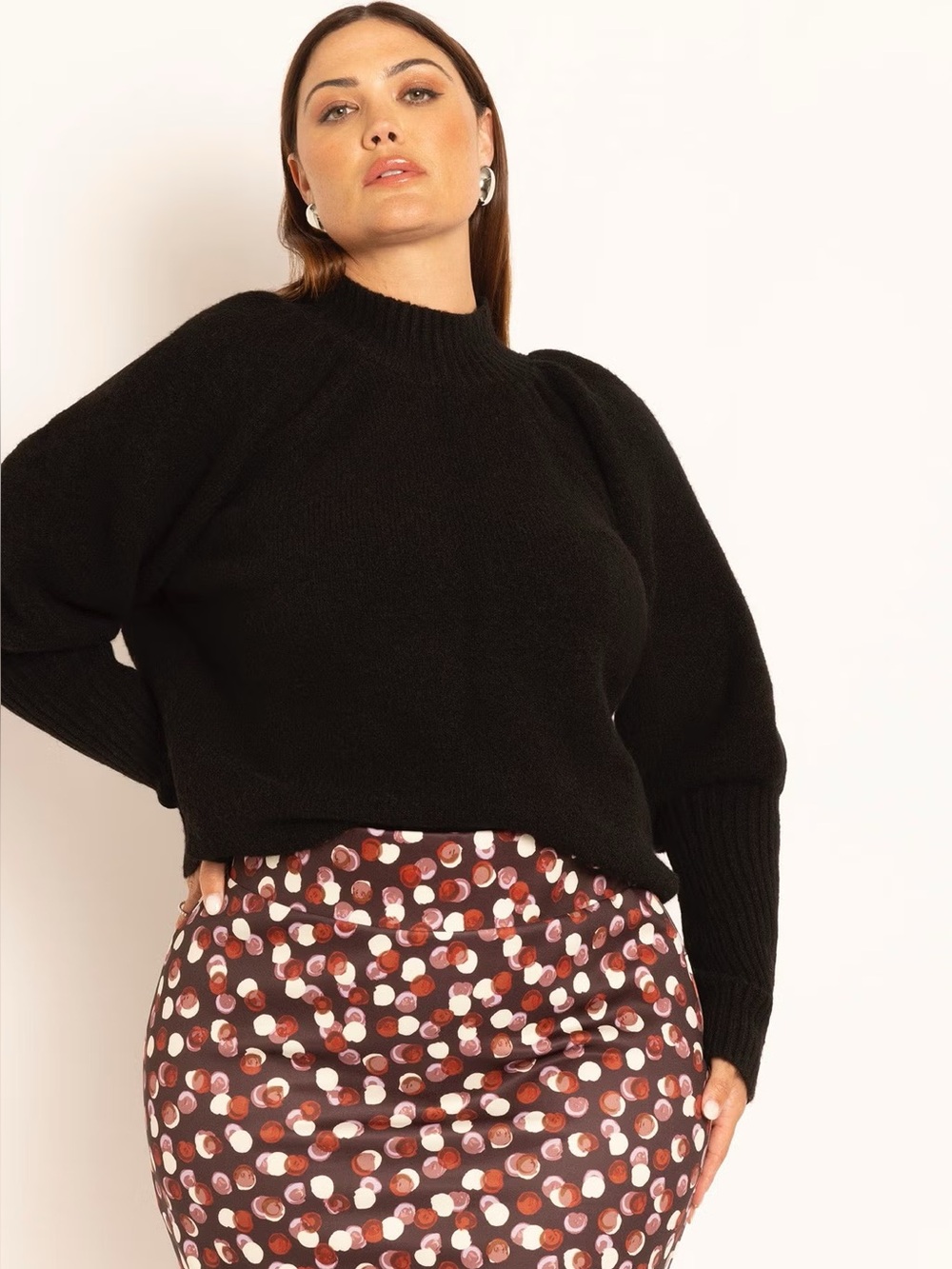 Eloquii 22/24 Black Mock Neck Balloon Sleeve Sweater Plus Size Ribbed